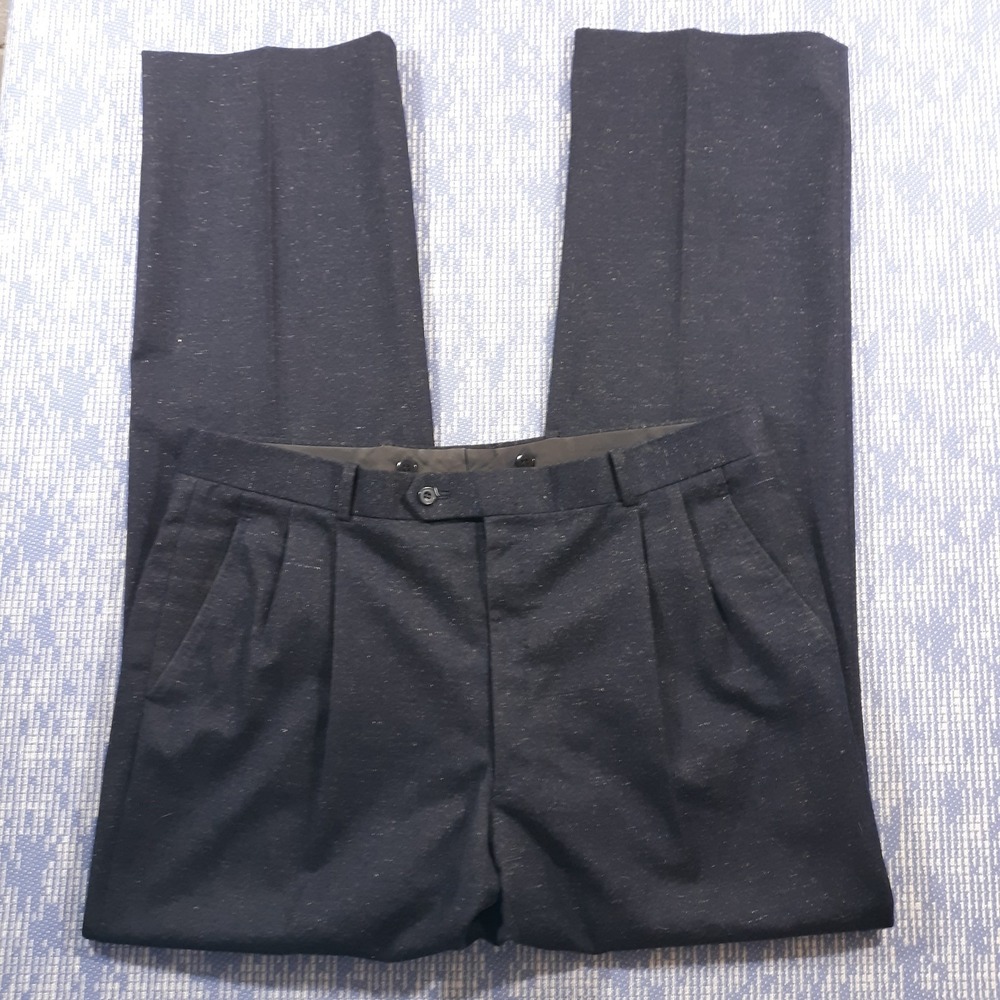 Dress Pants Wool Silk Blend Pleated Mens Size 38 x 33 Regular Navy Heavyweight